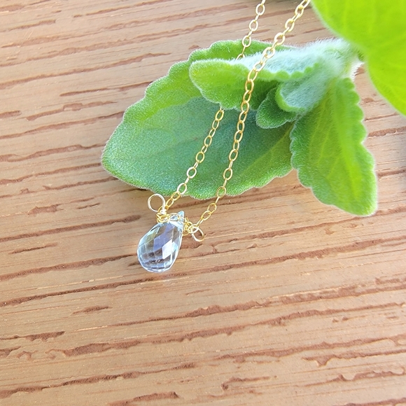 Swiss Blue Topaz Necklace Minimalist Crystal Gemstone December Birthstone - Picture 7 of 8
